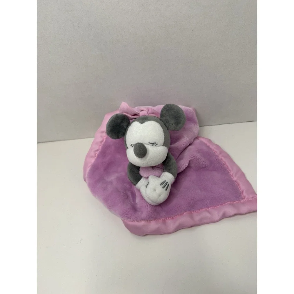 Disney Store Baby Minnie Mouse Lovey Security Blanket‎ Pink Stars Satin Trim